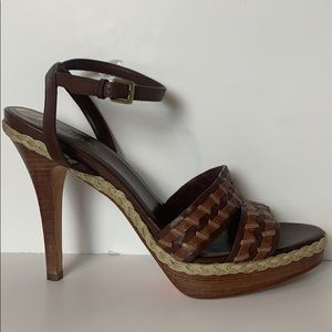COLE HAAN Leather, Ankle Wrap Fall Heel Sandals EC